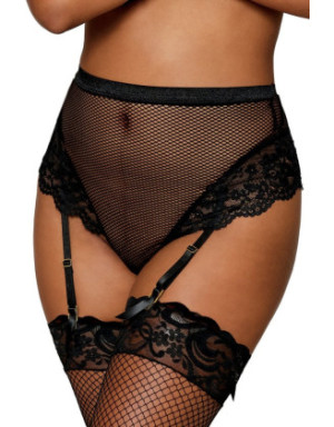 String résille taille haute avec porte-jarretelles noir