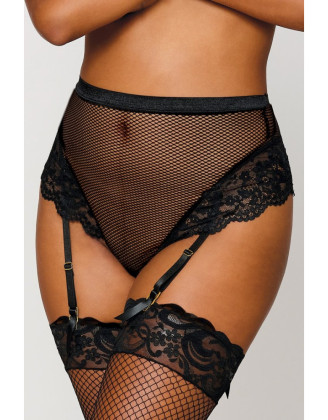 String résille taille haute avec porte-jarretelles noir