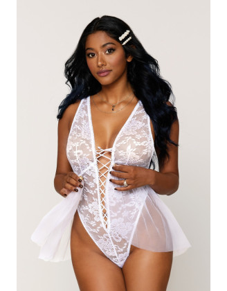 Body dentelle blanc avec tulle amovible