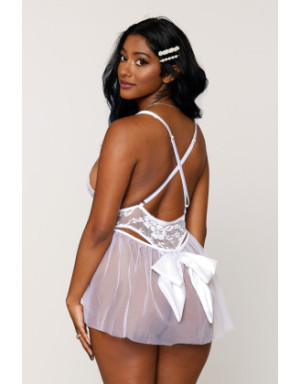 Body dentelle blanc avec tulle amovible