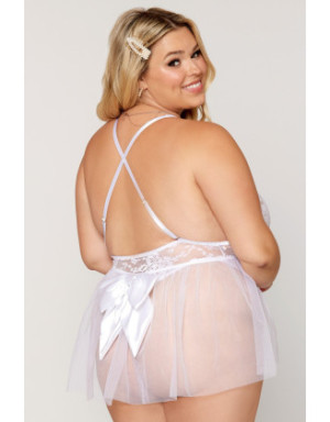 Body grande taille dentelle blanc avec tulle amovible