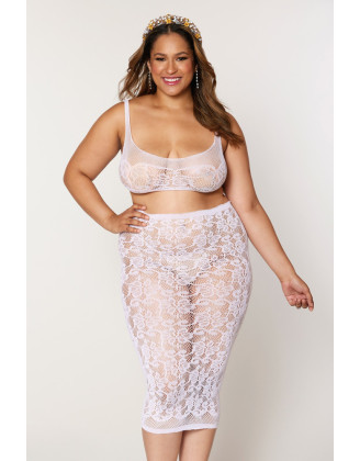 Ensemble 2 pièces grande taille, brassière résille fantaisie et jupe longue assorti