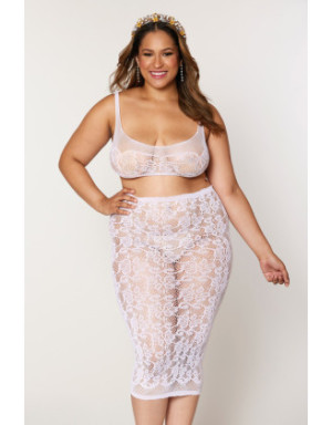 Ensemble 2 pièces grande taille, brassière résille fantaisie et jupe longue assorti