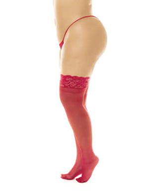 Bas en nylon sexy rouge, grande taille, autofixant
