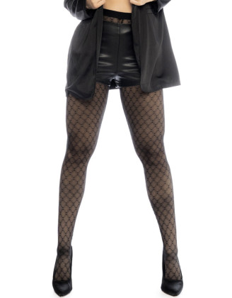 Collant résille noire transparent imprimé