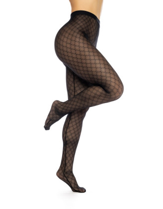 Collant résille noire transparent imprimé