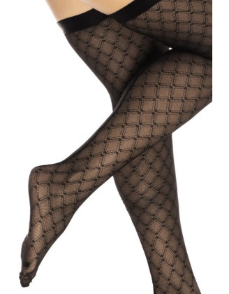 Bas résille noire transparent imprimé