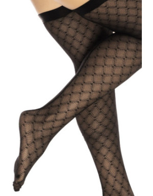 Bas résille noire transparent imprimé
