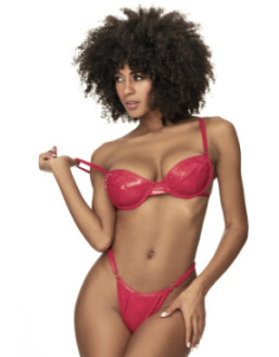 Ensemble lingerie sexy en vinyle rouge avec soutien-gorge et string