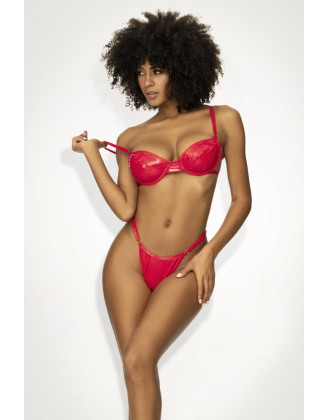 Ensemble lingerie sexy en vinyle rouge avec soutien-gorge et string