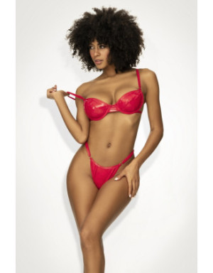 Ensemble lingerie sexy en vinyle rouge avec soutien-gorge et string