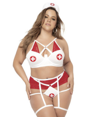 Costume d'infirmière sexy de trois pièces grande taille 