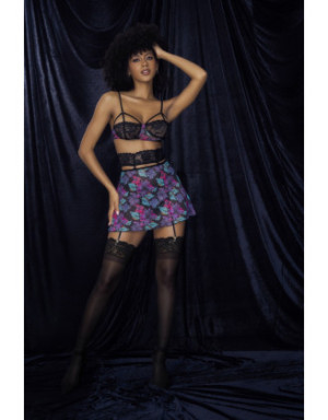 Deux-en-un, nuisette et ensemble trois pièces noir, tissu fleur exotique