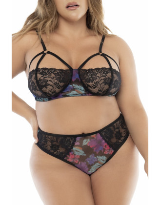 Deux-en-un, nuisette et ensemble trois pièces noir, grande taille, tissu fleur exotique