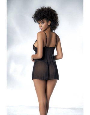 Babydoll en dentelle et résille noire ouvert sur le devant