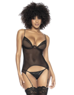 Bustier avec porte-jarretelles et string noir