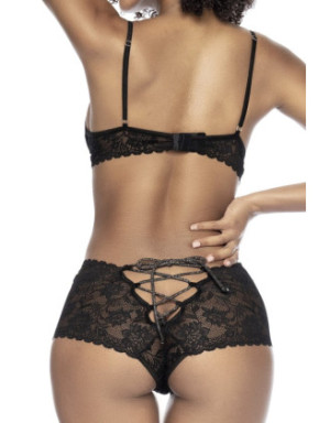 Soutien-gorge et shorty laçage dentelle florale noire