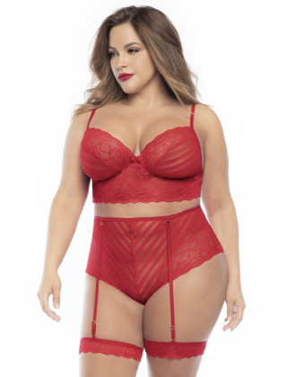 Ensemble lingerie, grande taille, deux pièces en dentelle rouge 