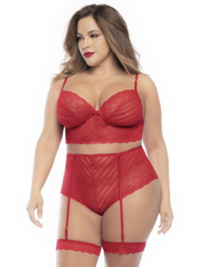Ensemble lingerie, grande taille, deux pièces en dentelle rouge 