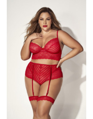 Ensemble lingerie, grande taille, deux pièces en dentelle rouge 