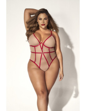 Body String, grande taille, chair et rouge