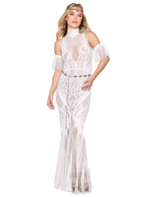 Robe bodystocking en résille et dentelle blanche