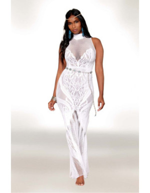 Robe bodystocking en résille et dentelle blanche