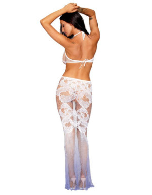 Robe bodystocking blanche sans couture avec motif de dentelle personnalisé et motifs en résille