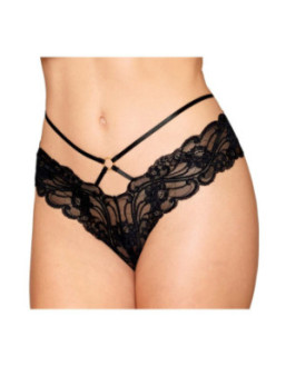 Culotte en dentelle noire avec lanières et chaines dorées