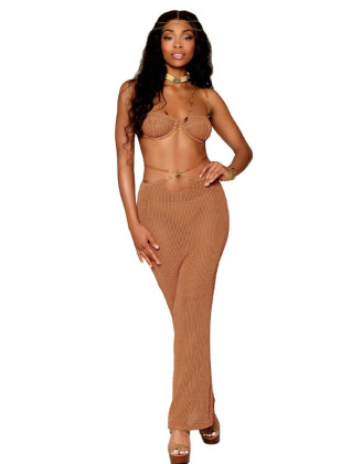 Jupe longue et soutien-gorge avec chaine doré 