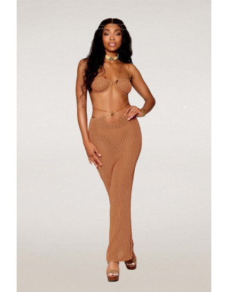 Jupe longue et soutien-gorge avec chaine doré 