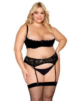Soutien-gorge, grande taille, Demi-seins à armatures en dentelle noire
