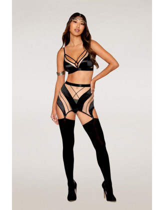 Ensemble Soutien-gorge, jupe porte-jarretelles, string   