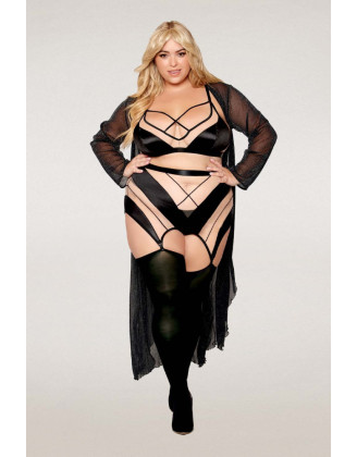 Ensemble grande taille avec Soutien-gorge, jupe porte-jarretelles, string 