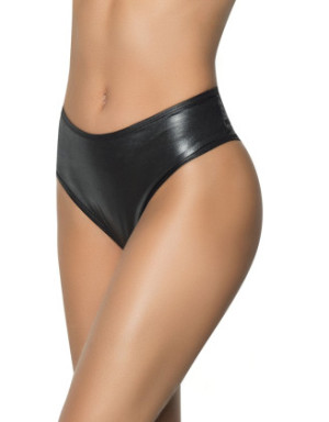 String bande large en wetlook noir, taille haute, tissu fronçé à l'arrière