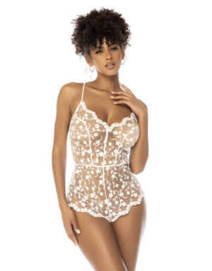 Body blanc transparent Celina avec dentelle brodée florale, bretelles ajustables
