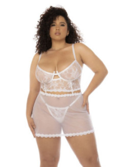 2 en 1 Nuisette et ensemble 2 pièces grande taille en dentelle et résille transparente