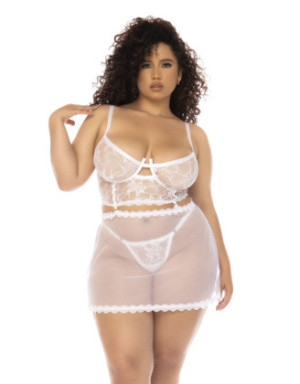 2 en 1 Nuisette et ensemble 2 pièces grande taille en dentelle et résille transparente