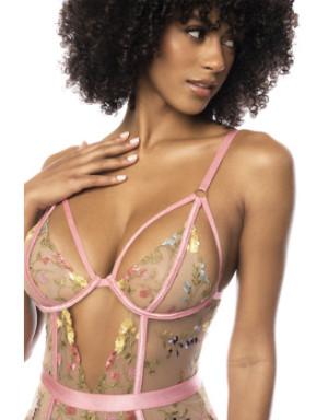 Body guépière avec dentelle brodée florale Sydney, porte jarretelles réglables et détachables