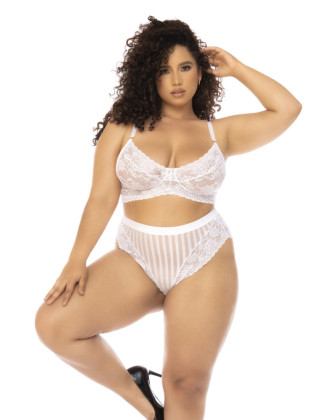 Ensemble 2 pièces blanc grande taille Emberly, soutien gorge et culotte taille haute