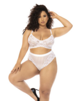 Ensemble 2 pièces blanc grande taille Emberly, soutien gorge et culotte taille haute