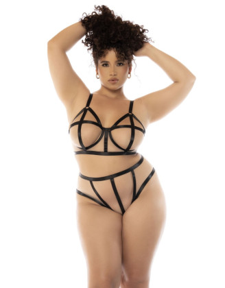 Ensemble 2 pièces noir et chair Havana grande taille, soutien gorge avec armatures et culotte taille haute
