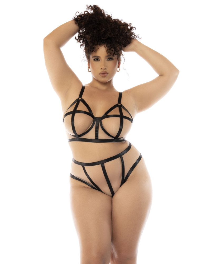 Ensemble 2 pièces noir et chair Havana grande taille, soutien gorge avec armatures et culotte taille haute
