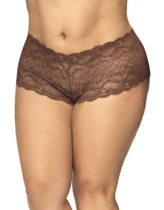 Shorty grande taille en dentelle couleur cacao