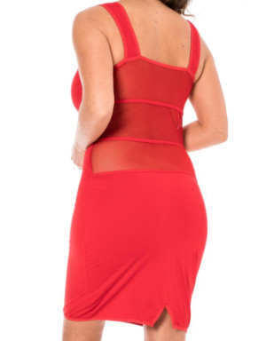 Robe sensuelle et habillée avec maille transparente rouge