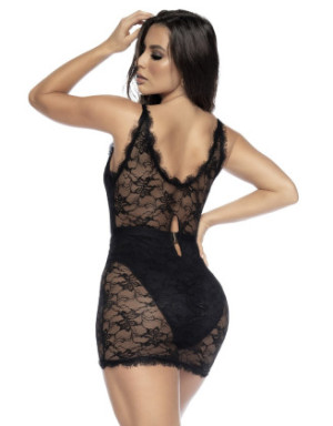 Robe courte en dentelle noire et large décollectée 