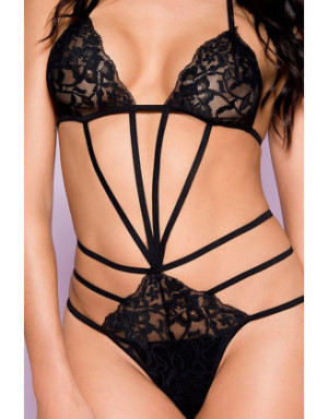 Body string noir dentelle et ornements