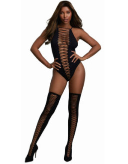 Body opaque avec croisillons et bas assortis