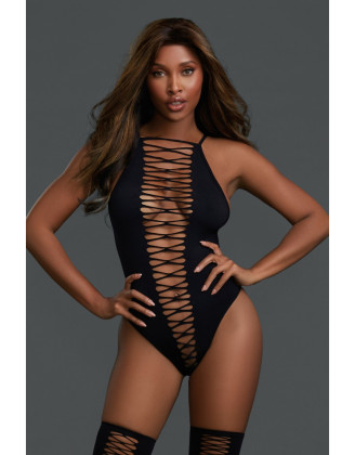 Body opaque avec croisillons et bas assortis