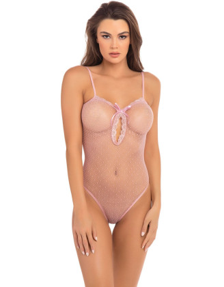 Body rose échancré en fine résille
